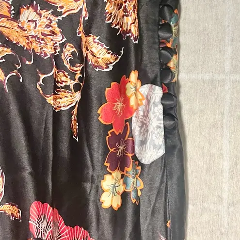 JJ's House Black Floral silk A-Line midi Skirt size 12