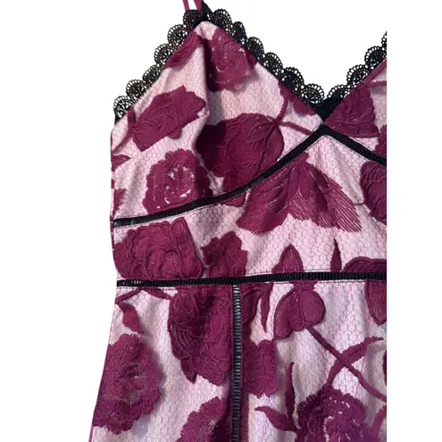 Glamorous Pink black Floral Lace Maxi Dress Spaghetti Straps Flounce Hem Size L