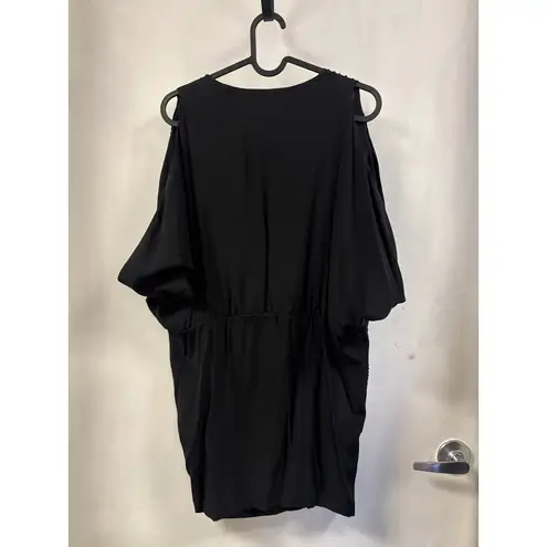 Madison Marcus Black Beaded Cold Shoulder Drape Neck Tunic Top XS