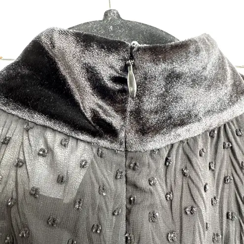 Mare Mare Women’s Hunt Velvet Sheer Polka Dot Blouse Black Size Medium M