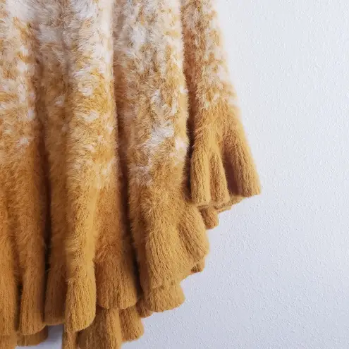 Anthropologie Senna Eyelash Fuzzy Ombre Poncho Orange Size L