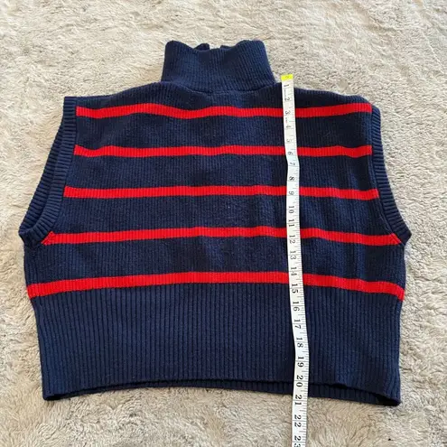 Maeve by Anthropologie Navy & Red Striped Sleeveless Sweater Vest Striped Quarte Blue Size undefined