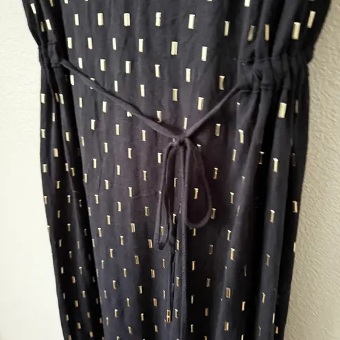 MICHAEL KORS | Black Gold Stud Maxi Dress Short Cap Sleeve Tie Belt | Size XL