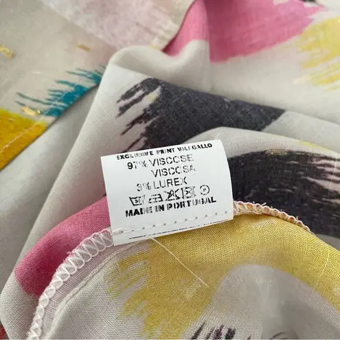 Vilagallo Velma Top Rainbow Brushstroke Gold Metallic Blouse NWTS size 44 US 12 Tan