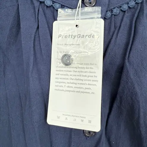 Pretty Garden Navy Blue Puff Sleeve Button Down Shirt Women's XL Casual Size undefined