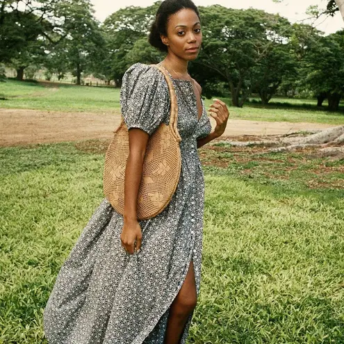 Doen Asheville Maxi Dress Organic Cotton Blue Cottage Daisy Floral Small EUC
