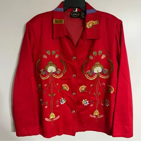 Women’s Allure Vintage Embroidered Floral Patterned Jacket Red Size XL