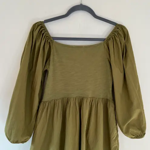 Nation Ltd Heddie Puff Sleeve Babydoll Cotton Poplin Mini Dress Lichen Green