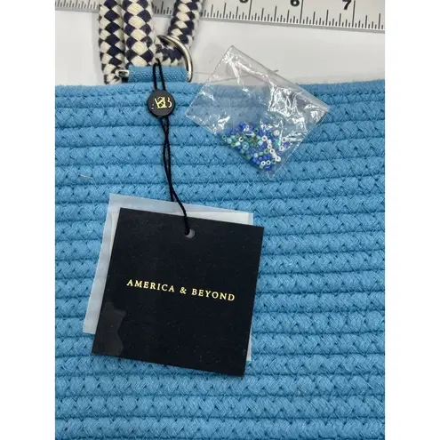 America & Beyond Embellished Jute Tote Crossbody Strap Whale Vacation Beach NWT Blue