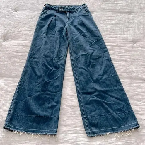 Ei8ht Dreams Estilo Vintage Style Mid Rise Pleated Wide Leg Pants 25 $258 Blue