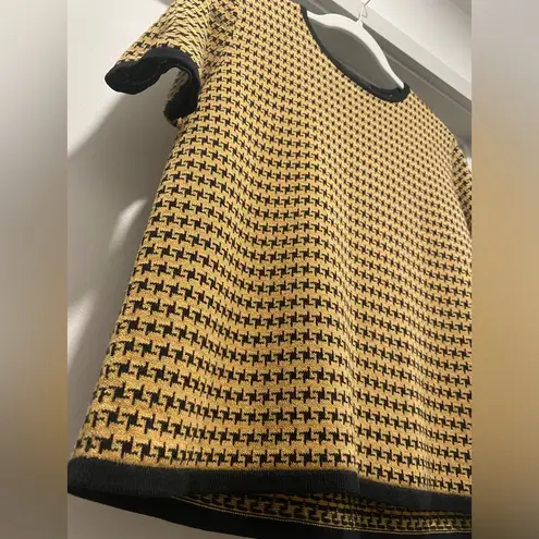 Sag Harbor VTG 90s Tan & Black Houndstooth Short Sleeve Crop Sweater Top Blouse