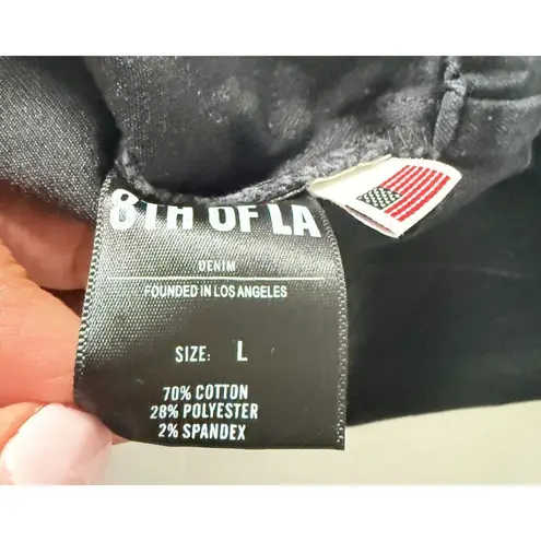 8th of LA Black Denim Cropped Pullover Jacket Quarter Zip Elastic Cuff Sz L Size L