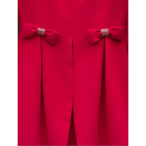 Albert Nipon Vintage Red Rhinestone Bow Evening Cocktail Holiday Dress As Is 8