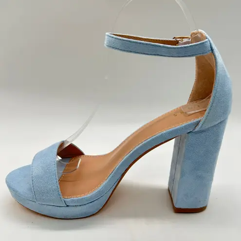 Allegra K Sandals Womens 8.5 Blue Chunky High Heels Ankle Strap Buckle NEW