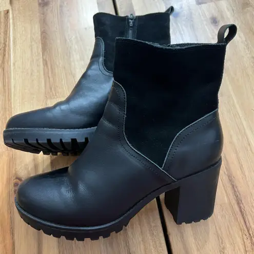 Soludos Black Leather & Suede Heeled Ankle Boots | Size 7