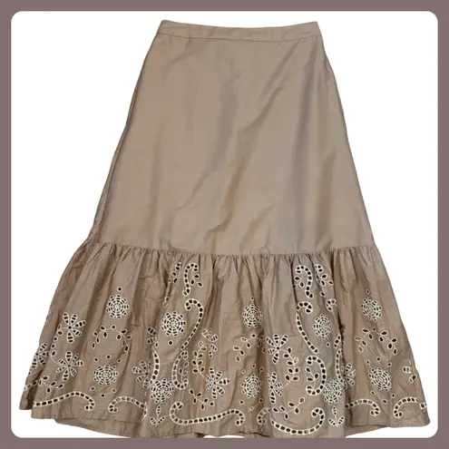 Moon River Beige Eyelet Ruffle Hem Midi Skirt Womens Medium Summer