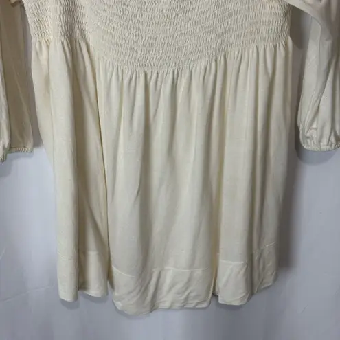 Allen B Schwartz Lrg Beige Neutral Off Shoulder Smocked Peplum Babydoll Milkmaid White Size L
