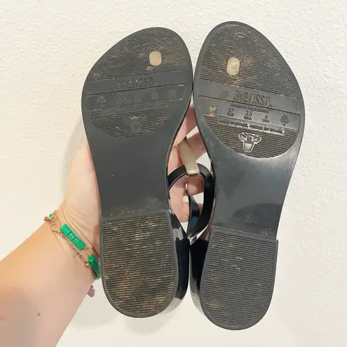 Melissa  Sandals Women Sz 6 Black Honey Chrome Jelly Metallic T-Strap Gold - Image 7