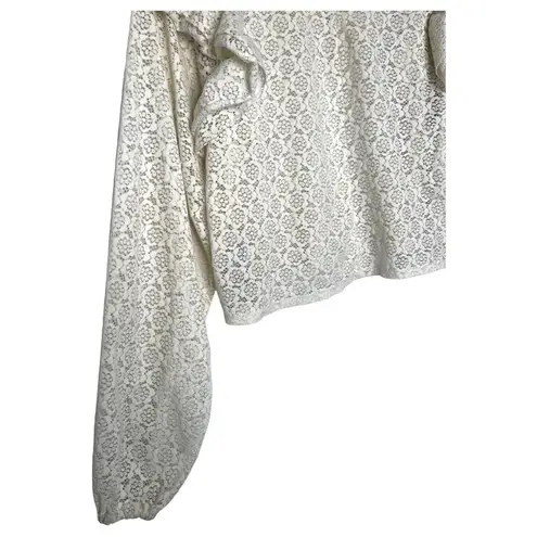 ZARA  Top Womens M Floral Lace Ruffle Neck Shoulders Long Sleeve High Neck Cream