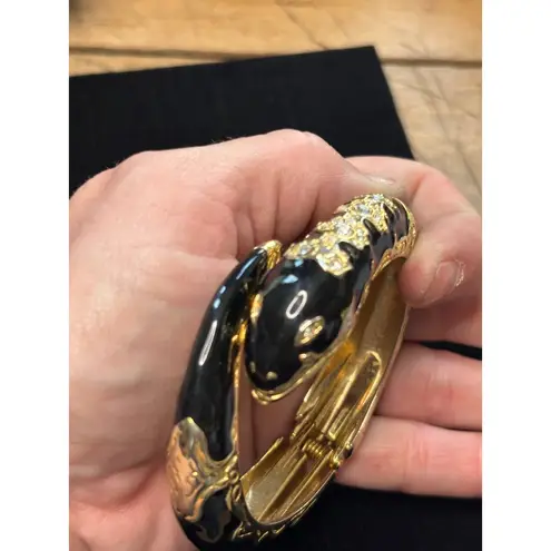 Gold & Black Snake Hinged Bangle Bracelet With Rhinestone Embellishment