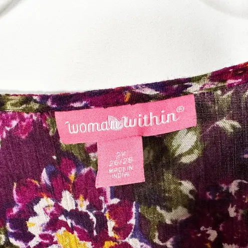 Woman Within Plus Size 26/28W Maxi Dress 2X Floral Purple Short Sleeve Boho 1381