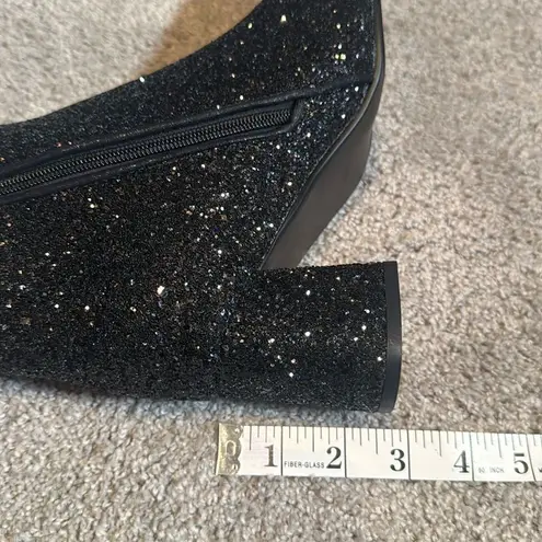 Women’s Black Glitter Covered Chunky Heeled Party Boots Zipper Size 10.5