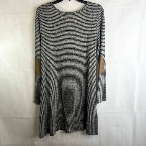 Potters Pot Black Gray Striped Long Sleeve Elbow Patch Tshirt Dress Size Large