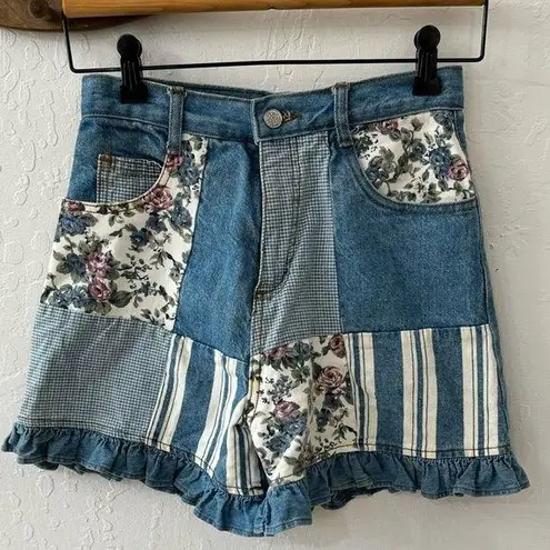 Vintage California Concepts Patchwork High Rise Ruffle Denim Shorts Size undefined