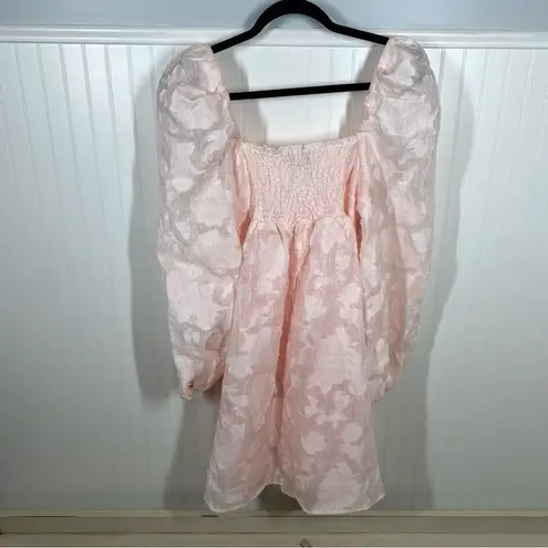 Sister Jane DREAM pink Floral Brocade Organza Mini Dress Puff Sleeve size medium