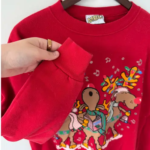 Tultex Vintage 90s MBC Red Christmas Holiday Reindeer Crewneck Sweatshirt Large