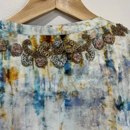 Soft Surroundings Embellished Peasant Top M Boho Floral Tunic Sparkle Beaded