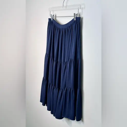 Kobi Halperin Editha Deep Sea Navy Blue High Rise Tiered Midi Skirt Size L Size L