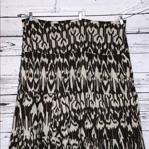 Lane Bryant  NWT 28 Brown & Ivory Print Sequin Bead Embellished Tiered Maxi Skirt