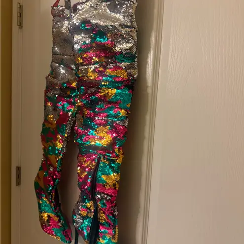 Akira Beautiful  Multicolor Sequin Knee high Stiletto Boots