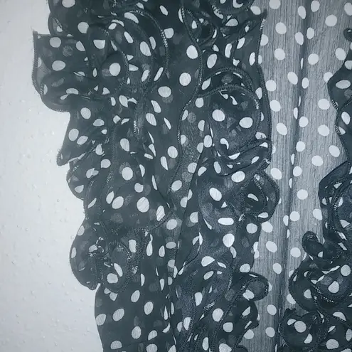 Forever 21 XXI M Sleeveless Black White Frilly Polka Dot Wrap Top Long Sash Top