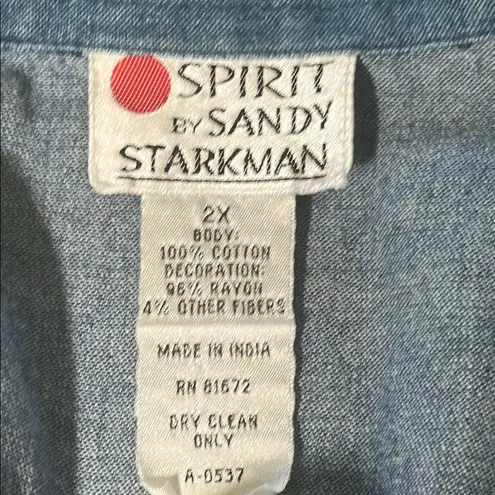 Sandy Starkman Spirit by Denim Embroidered Patchwork Shacket Jacket 2X Women's