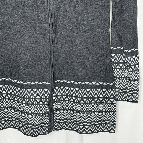 Artisan NY  Gray Full Zip Hoodie Sweater Ski‎ Style Size Small Pattern Hem & Cuff