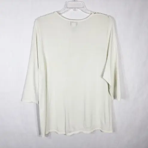 Bob Mackie Large Top Wearable Art White Green Beaded Knit Sequins Stretch 202