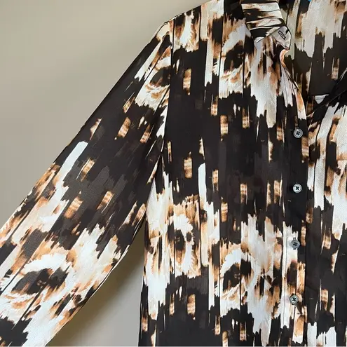 Derek Lam ✨ Abstract Print Sheer Button Up Blouse Brown Tan Women’s Small