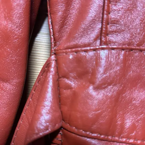 VTG 70s Women's Leather Rust Brown Belt Jacket Coat Retro Boho Indie Disco Small