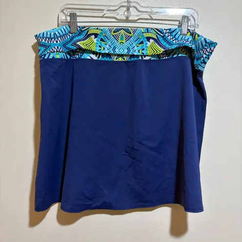 Title Nine Navy Blue Foldover Patterned Waist Waistband Splash Swim Skirt