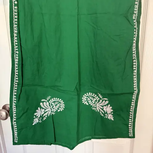 Madison Mathews NWOT Dress XS Kelly Green Embroidered Shift Cotton Kurti Slits