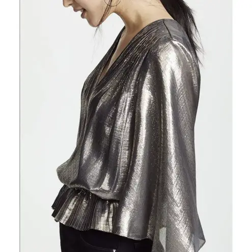 Ramy Brook Tonya Platinum Popover Metallic Blouse