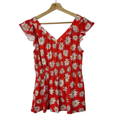 Suzanne Betro Weekend Orange Daisy Floral Ruffle Sweetheart Tunic Top S