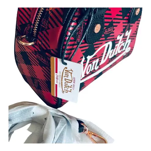 Von Dutch NEW Red & Black Plaid HANDBAG Bowling Bag Crossbody Satchel Purse NWT
