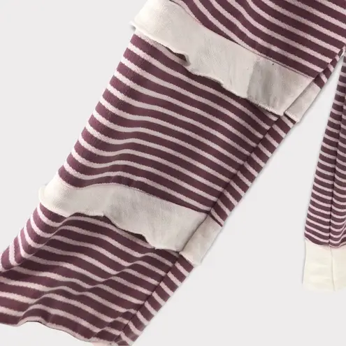 Brigitte Brianna Sexy Modest Mauve Cream Striped Ruffle Sleeve Sweatshirt Large Purple