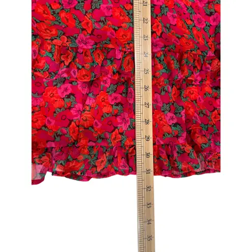 Mi Ami Red Floral Flounce Dress Junior Size S Belted Long Sleeve Lightweight