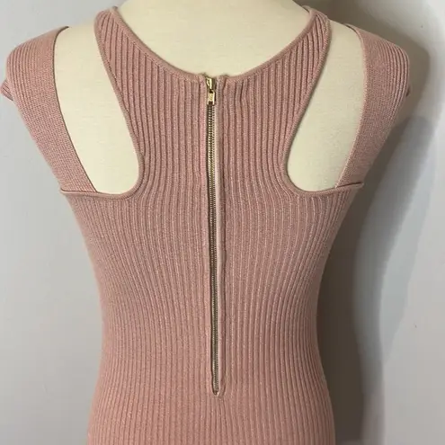 Self Portrait | Ribbed Knit Cutout Midi Dress Rose | M Pink Size M