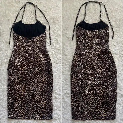 Pinup Couture Dixiefried Dress Halter Satin Cheetah Leopard Print Vintage Sz S Multiple