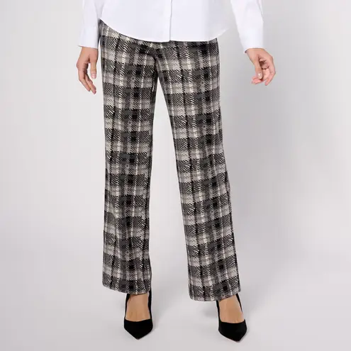 Isaac Mizrahi New Plaid Print Scuba Crepe Wide Leg Pull On Pants Tall Size 2X